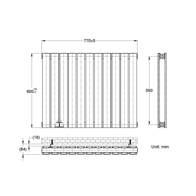 Faro Anthracite Double Flat Panel Horizontal Radiator 600x770mm