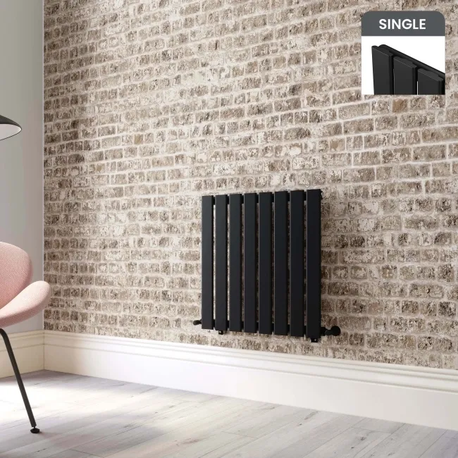 Faro Matt Black Single Flat Panel Horizontal Radiator 600x560mm