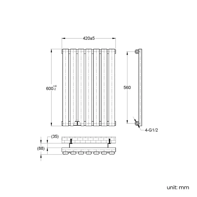Marbella Anthracite Single Oval Panel Radiator 600x420mm