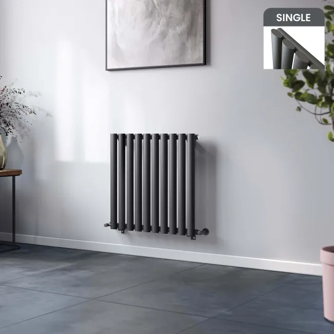 Marbella Anthracite Single Oval Panel Radiator 600x600mm