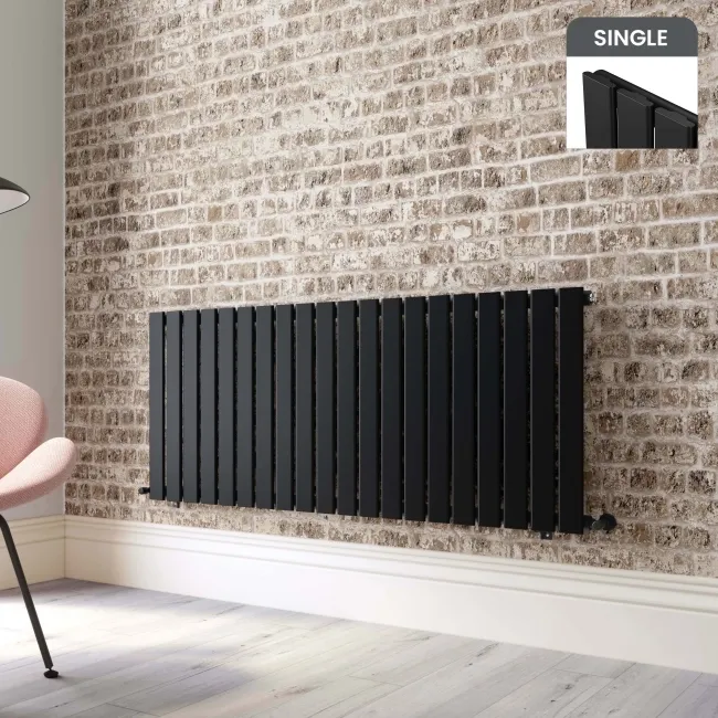 Faro Matt Black Single Flat Panel Horizontal Radiator 600x1400mm
