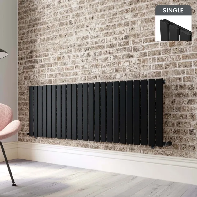 Faro Matt Black Single Flat Panel Horizontal Radiator 600x1610mm
