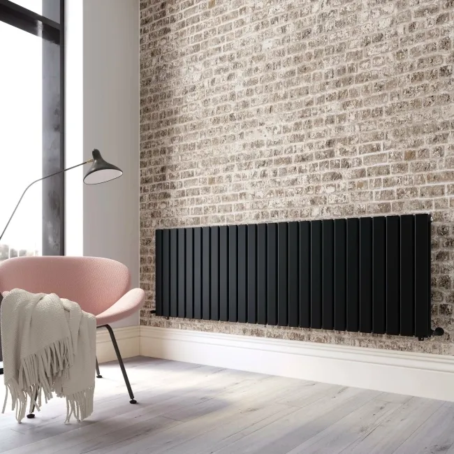 Faro Matt Black Double Flat Panel Horizontal Radiator 600x1820mm