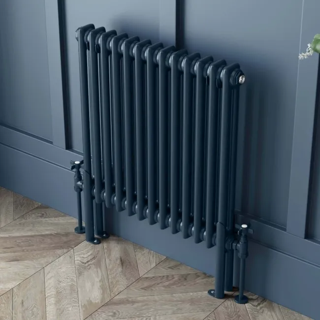 Athens Inky Blue Double Column Horizontal Traditional Radiator 600x605mm