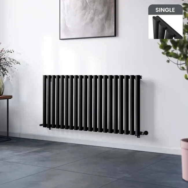 Marbella Matt Black Single Oval Panel Radiator 600x1200mm