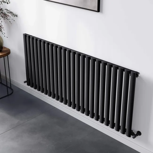 Marbella Matt Black Single Oval Panel Radiator 600x1440mm