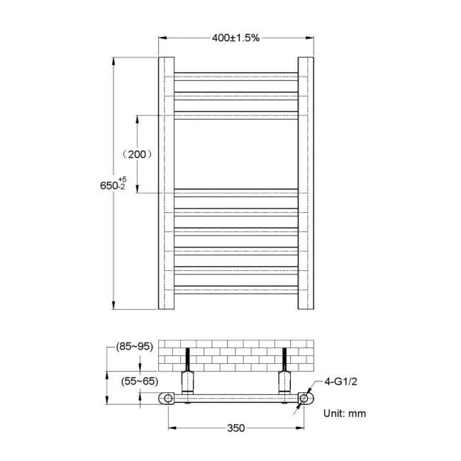 Barcelona Chrome Straight Heated Towel Rail 650x400mm