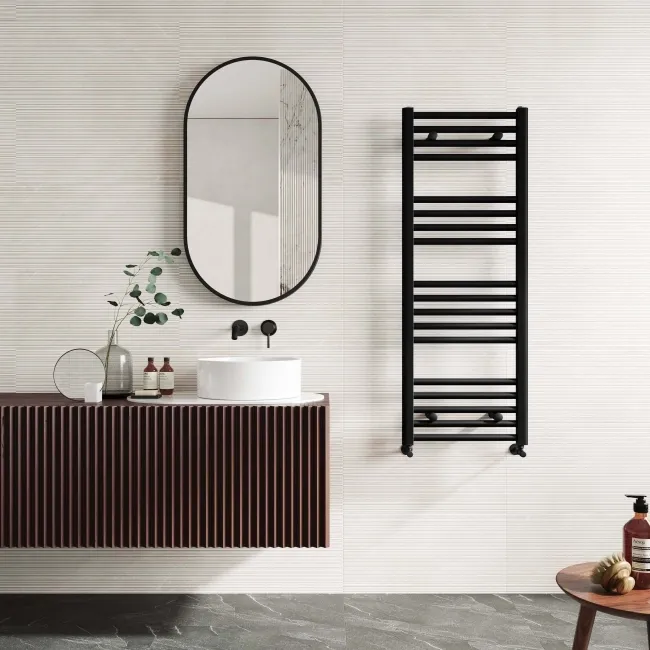 Naples Premium Matt Black Straight Heated Towel Rail 1200x450mm