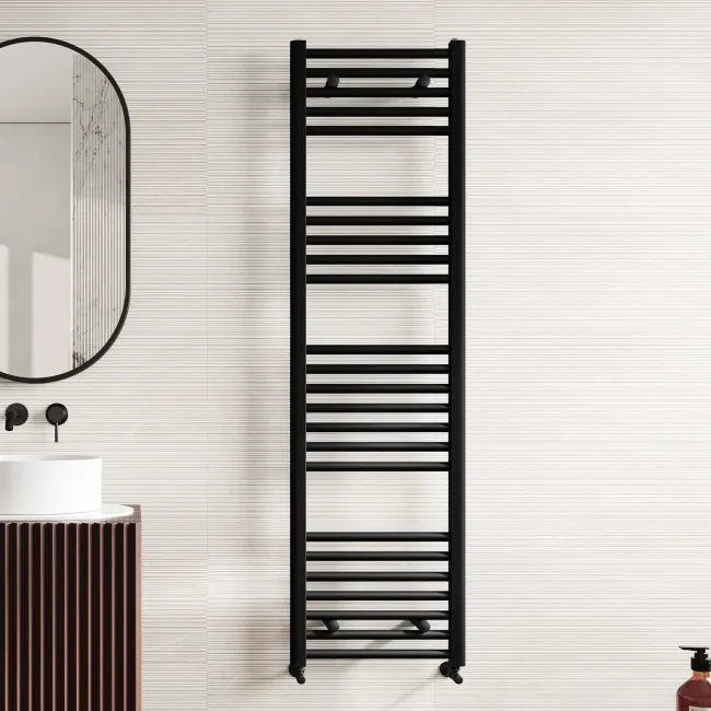 Naples Premium Matt Black Straight Heated Towel Rail 1600x450mm