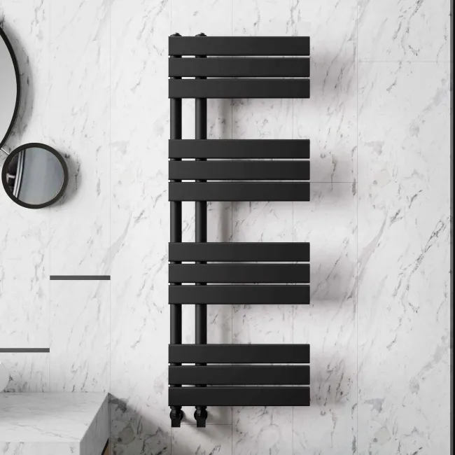 Seville Matt Black Designer Flat Panel Heated Towel Rail 1200x450mm