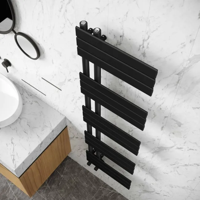 Seville Matt Black Designer Flat Panel Heated Towel Rail 1600x450mm