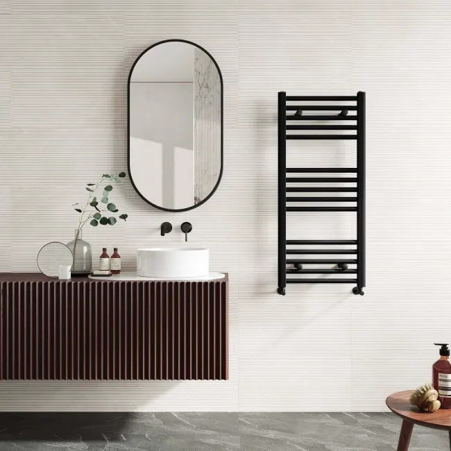 Naples Premium Matt Black Straight Heated Towel Rail 1000x450mm