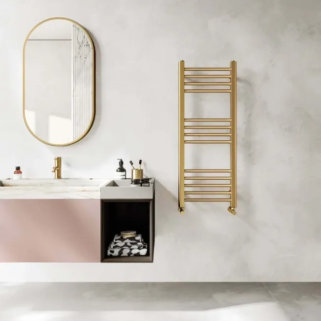 Barcelona Brushed Brass Straight Heated Towel Rail 1000x400mm