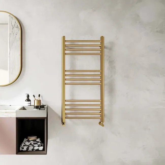 Barcelona Brushed Brass Straight Heated Towel Rail 1000x500mm