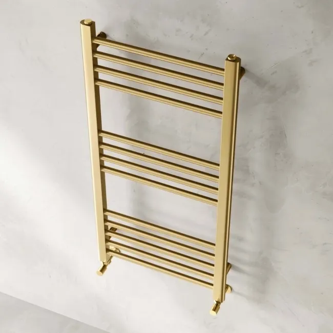 Barcelona Brushed Brass Straight Heated Towel Rail 1000x500mm