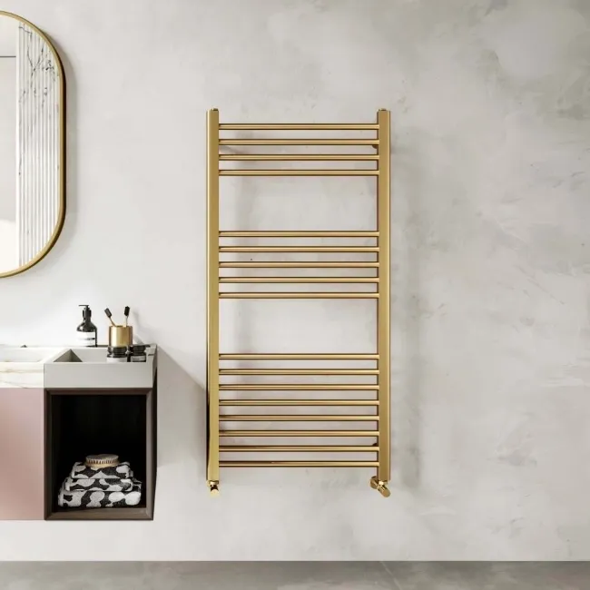 Barcelona Brushed Brass Straight Heated Towel Rail 1200x600mm
