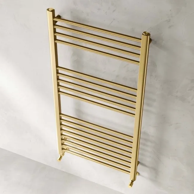 Barcelona Brushed Brass Straight Heated Towel Rail 1200x600mm