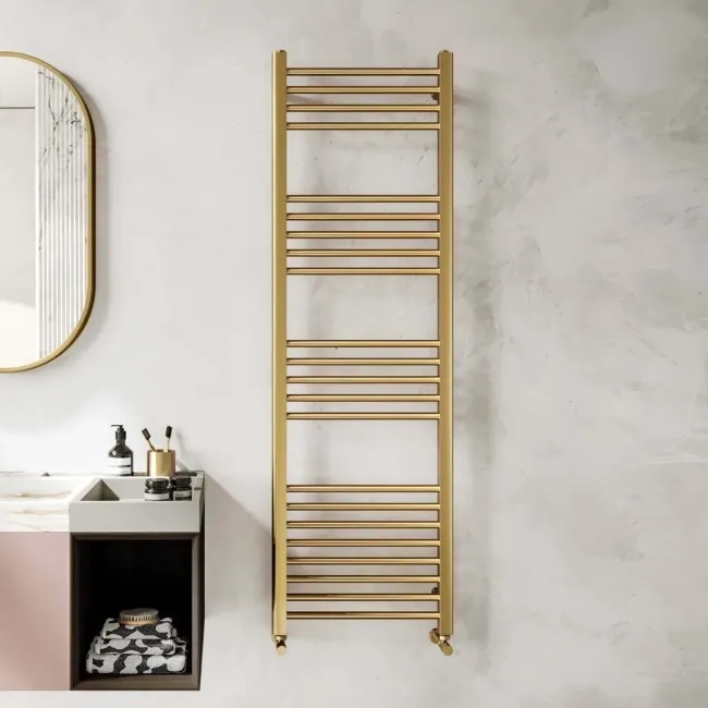 Barcelona Brushed Brass Straight Heated Towel Rail 1600x500mm