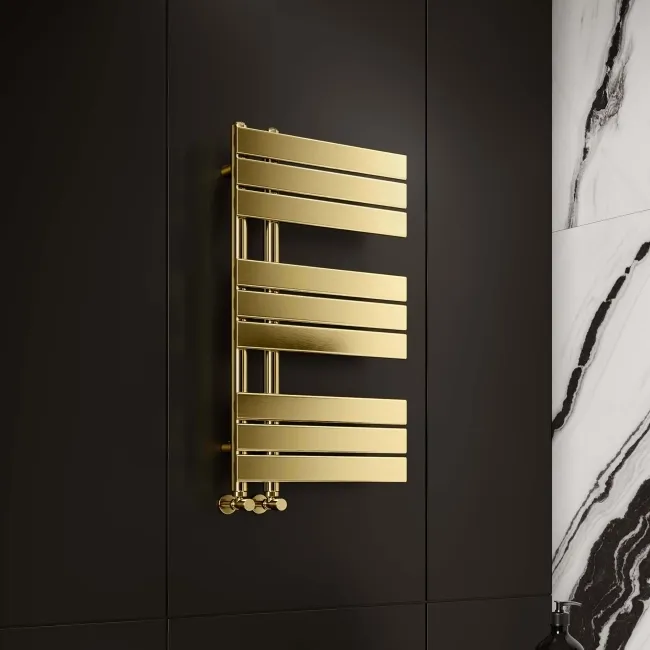 Seville Brushed Brass Designer Flat Panel Heated Towel Rail 800x450mm