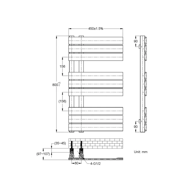 Seville Brushed Brass Designer Flat Panel Heated Towel Rail 800x450mm