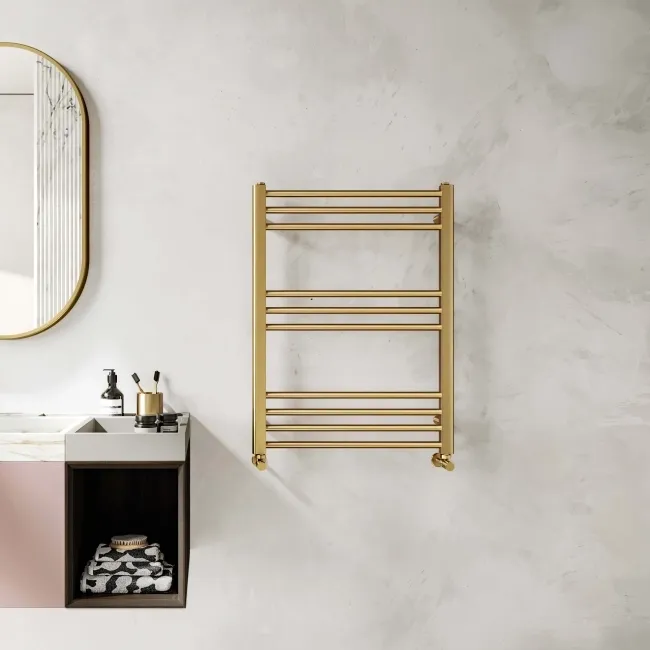 Barcelona Brushed Brass Straight Heated Towel Rail 800x600mm
