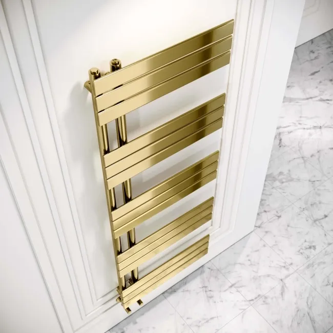 Seville Brushed Brass Designer Flat Panel Heated Towel Rail 1600x600mm