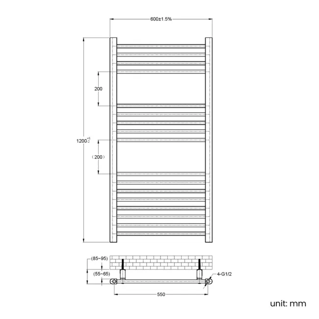 Barcelona Antique Gold Straight Heated Towel Rail 1200x600mm