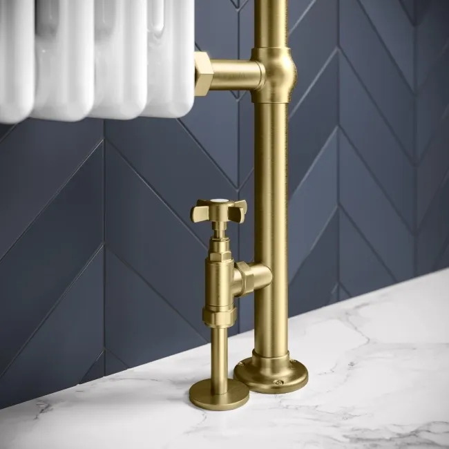 Gibraltar Slimline Large Brushed Brass Traditional Heated Towel Radiator (Flat Top Rail)