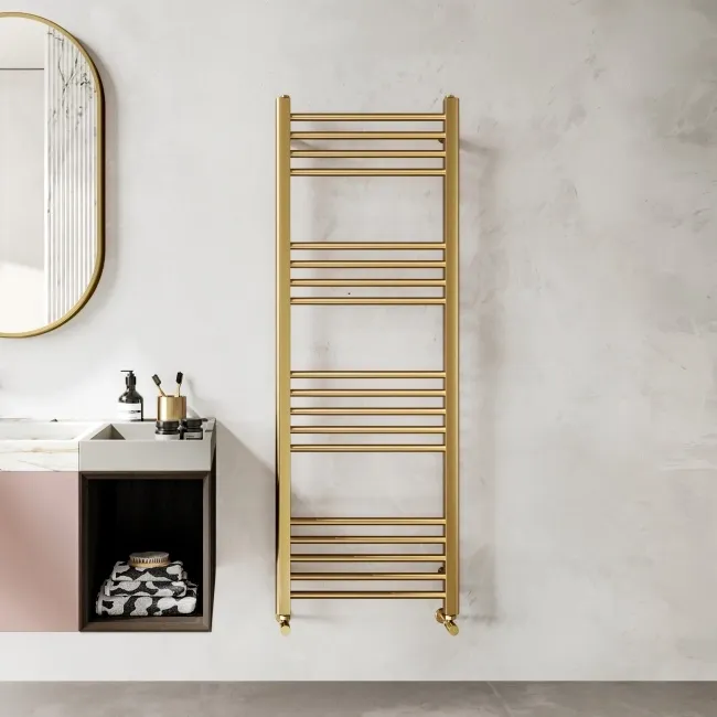 Barcelona Brushed Brass Straight Heated Towel Rail 1400x500mm