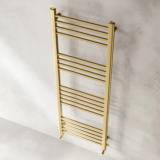 Barcelona Brushed Brass Straight Heated Towel Rail 1400x500mm