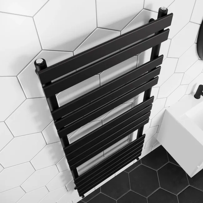 Santorini Matt Black Flat Panel Heated Towel Rail 1400x600mm