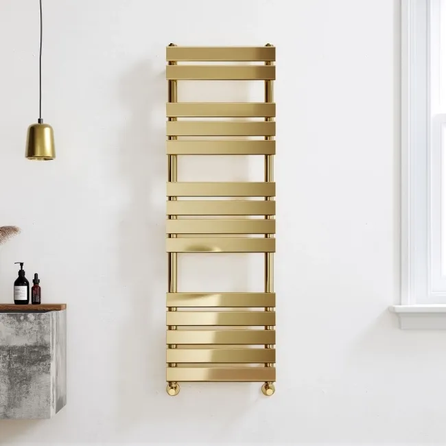 Santorini Brushed Brass Flat Panel Heated Towel Rail 1400x450mm