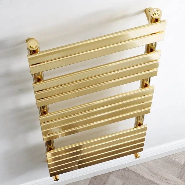Santorini Brushed Brass Flat Panel Heated Towel Rail 1400x450mm