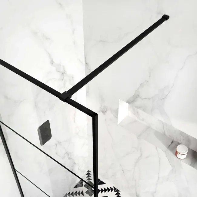 Munich Matt Black Grid Easy Clean 8mm Wet Room Shower Glass Panel 800mm