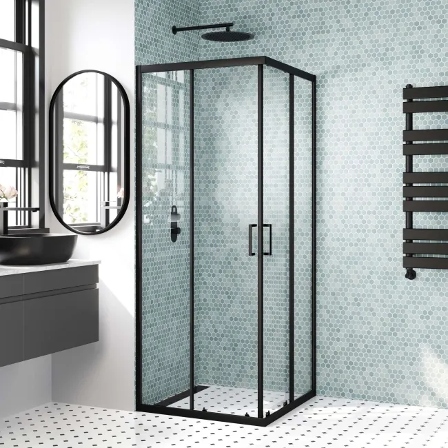 London Matt Black 6mm Corner Entry Shower Enclosure 800x800mm