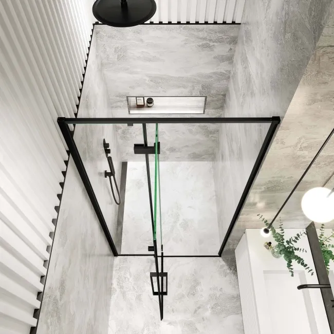 Helsinki Matt Black Premium Easy Clean 8mm Hinged Shower Door 1100mm