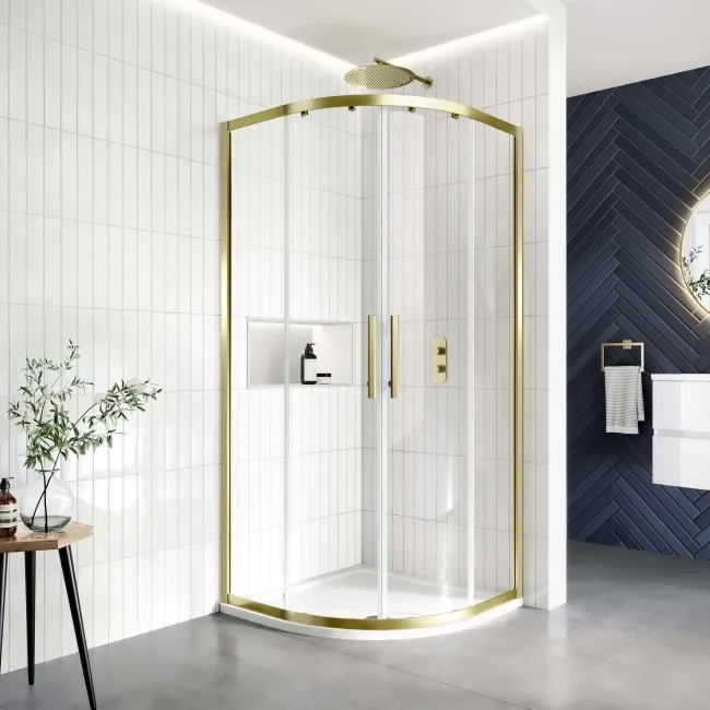 Hamburg Brushed Brass Easy Clean 8mm Quadrant Shower Enclosure 800x800mm - Easy Fix Feature