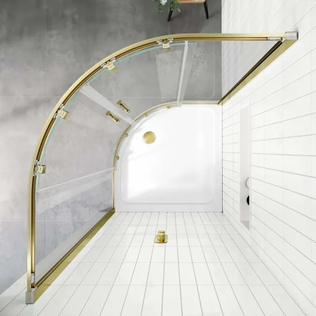 Hamburg Brushed Brass Easy Clean 8mm Quadrant Shower Enclosure 900x900mm - Easy Fix Feature