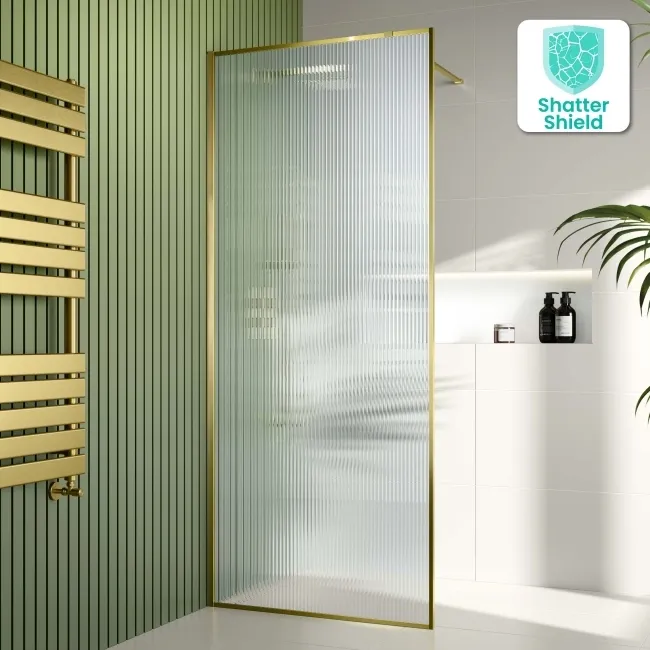 Munich Fluted Effect Brushed Brass Easy Clean 8mm Wet Room Shower Glass Panel 700mm