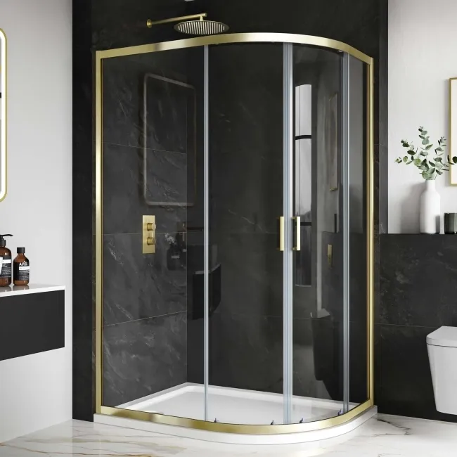 London Brushed Brass 6mm Offset Quadrant Shower Enclosure 1200x900mm