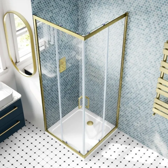 London Brushed Brass 6mm Corner Entry Shower Enclosure 760x760mm