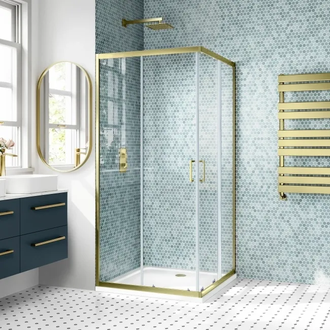 London Brushed Brass 6mm Corner Entry Shower Enclosure 900x900mm