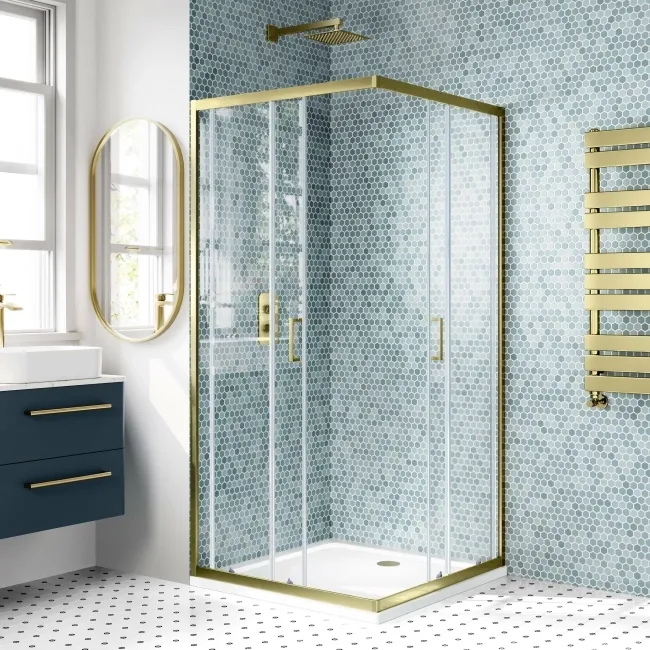 London Brushed Brass 6mm Corner Entry Shower Enclosure 900x900mm