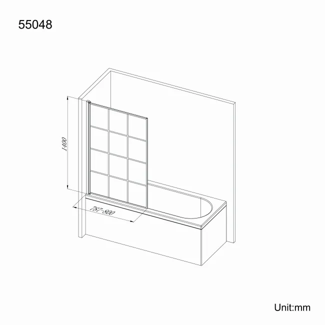Zurich Easy Clean Matt Black Grid Bath Screen - 800mm