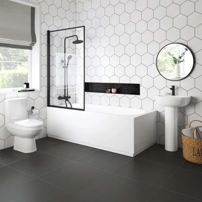 Zurich Easy Clean Matt Black Framed Bath Screen - 800mm