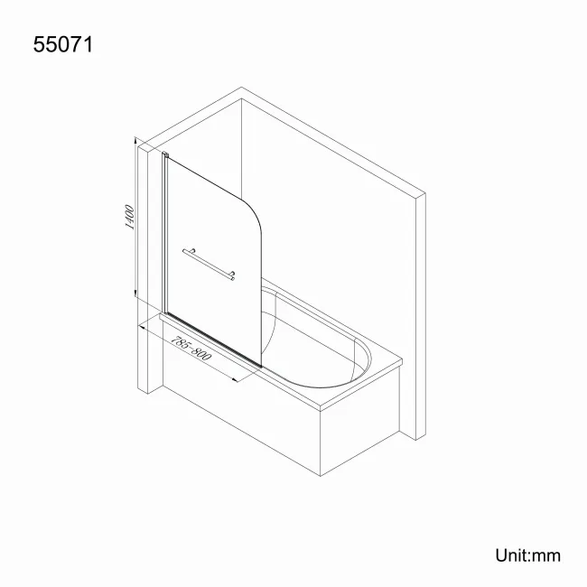 Venice 4mm Bath Screen with Towel Rail - 800mm