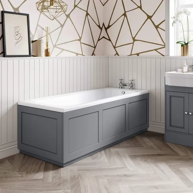 Traditional Fog Grey Wooden Bath Front Panel 1700mm