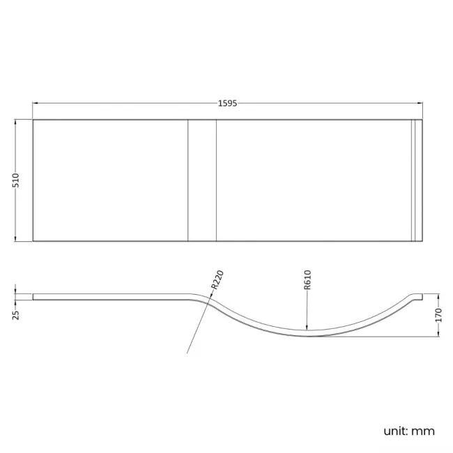 1600 Super Strength Reinforced Acrylic P Shaped Bath Front Panel