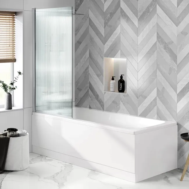 Geneva Fluted Effect Easy Clean 6mm Bath Screen - 800mm