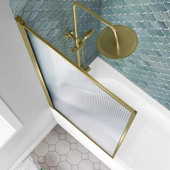 Fiji Easy Clean Fluted Brushed Brass Bath Screen - 800mm